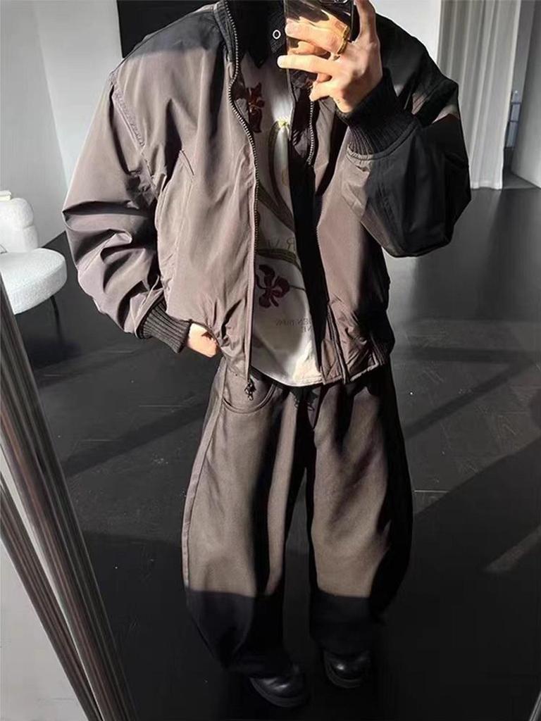 Men's American-Style Oversized Pilot Jacket: Autumn/Winter Thick Cotton, High-End Stand Collar Baseball Jacket