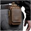 Men Top Layer Crazy Horse Leather Small Waist Bag With Hook 6 Inch Outdoor Phone Storage Pouch belt bag
