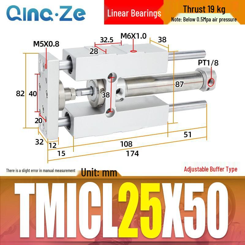 Triple-Rod Cylinder with Guide Bracket and Buffer TMICL/TMICM 12/16/20/25-50/75/100
