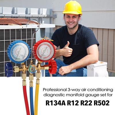 3-weg koelmiddelmeter AC-diagnosespruitstuk Freon-meterset voor R134A R12 R22 R502-koelmiddelen