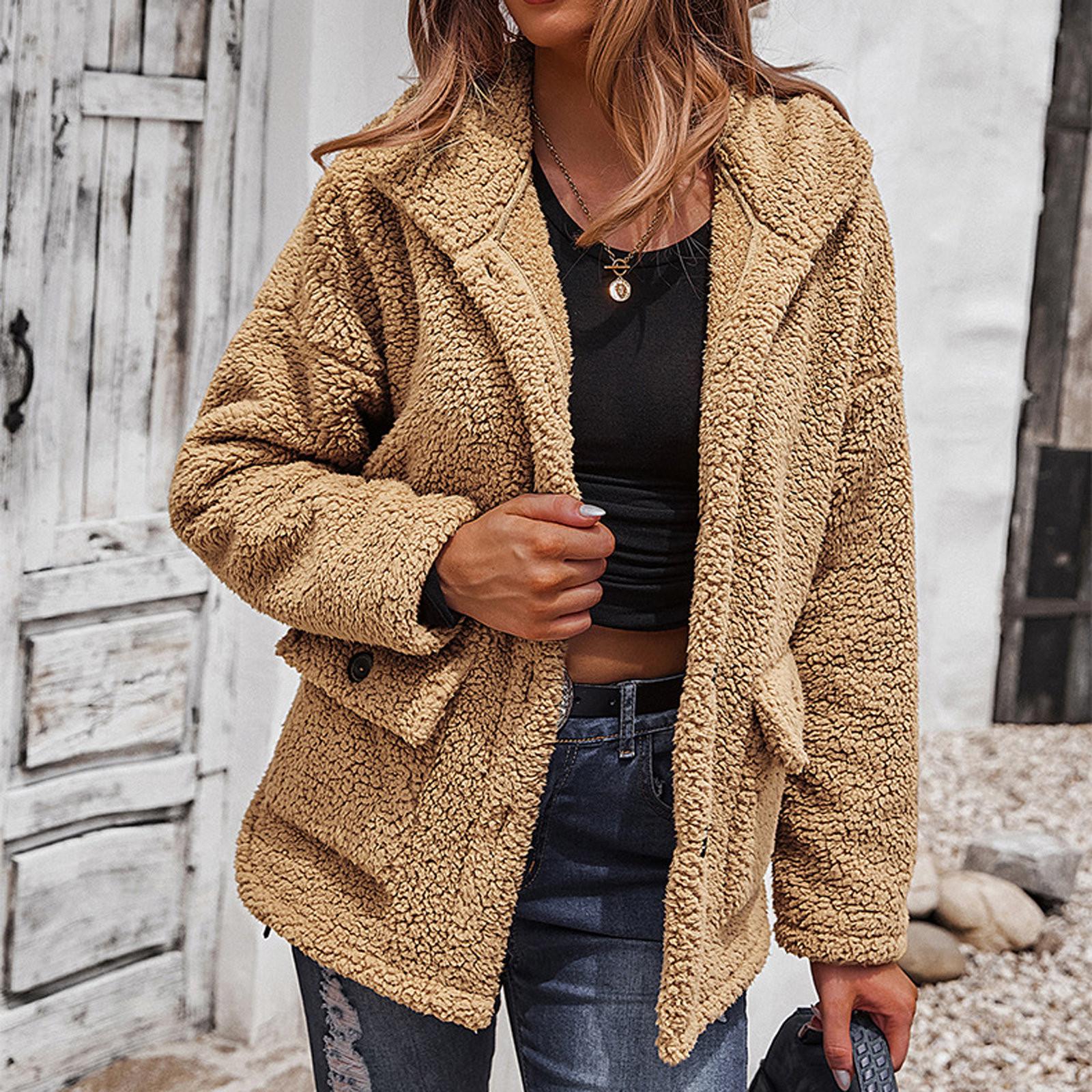 

Модное женское цветное толстое пальто, повседневный теплый свитер, свитер с карманами XL хаки