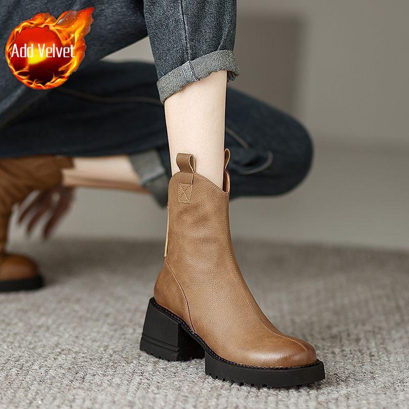 Woman Short Shoes Fur Chelsea Elegant with Medium Heels Booties Black Ankle Boots for Women Leather Winter 2024 New In Hot Chic