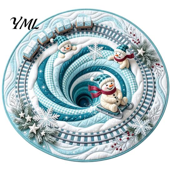 Durable Entrance Rug for Winter Round 3D Christmas Rug, Vortex Optical Illusion Area Santa Snowman Staircase Easy To Clean Holiday Depth Pattern,