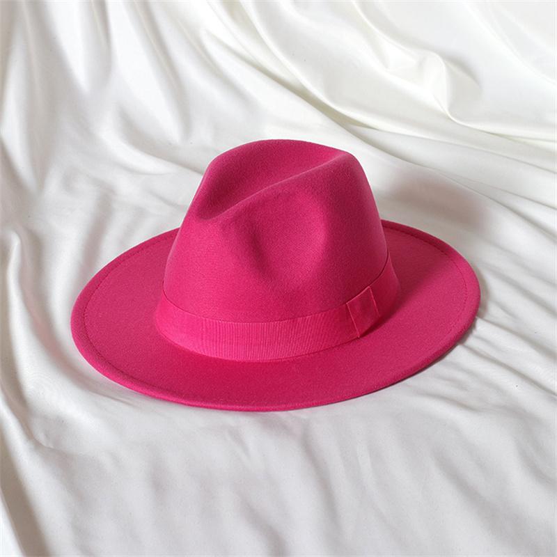 Skórzany Różowy Kapelusz Fedora z Szerokim Rondem Jazzowy Kapelusz Jesień/Zima Klasyczny Elegancki Kapelusz Panama Kapelusz Dżentelmena Sombrero