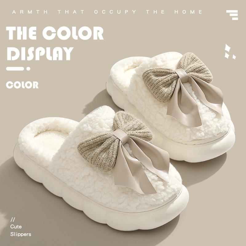Plush Cotton Slippers: Non-Slip, Thick Sole, Furry Indoor Footwear for Men and Women.