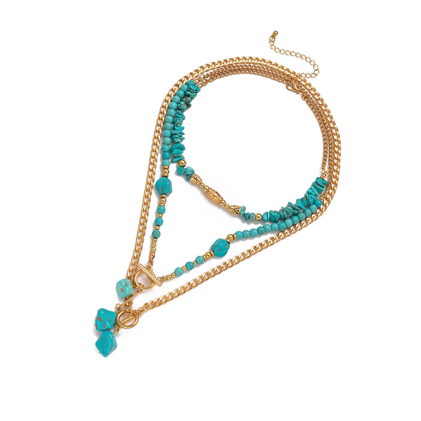 

Винтажное ожерелье из бисера с геометрическим узором, бирюзовое, регулируемой длины, цепочка для ключицы, модное шейное украшение для женщин и девушек A