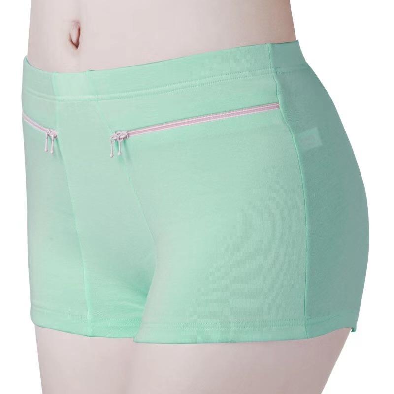 

Женские хлопковые трусы, трусы с высокой талией, карманы, нижнее белье на молнии, трусы больших размеров, простые защитные шорты для пожилых женщин, брюки, шорты-бикини 4XL зелёный