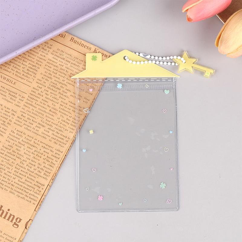 Roztomilý kreslený průhledný obal na karty ve tvaru domu Pvc průhledný držák na fotografie Odznak ID Pouzdro na kreditní karty Chránič studentských areálových karet