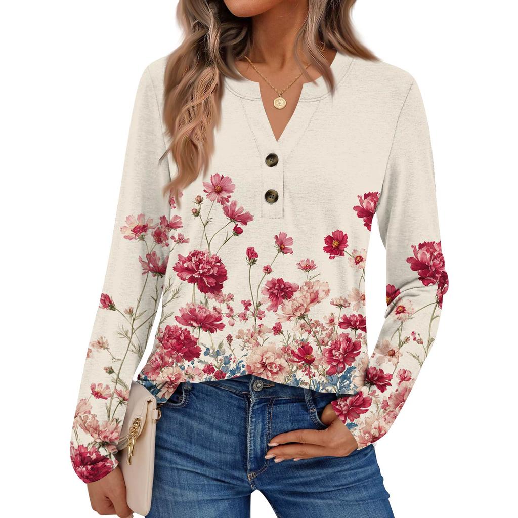 Women's Printed Long Sleeve Shirts Elegant Casual Tops Trendy Shirts Tops