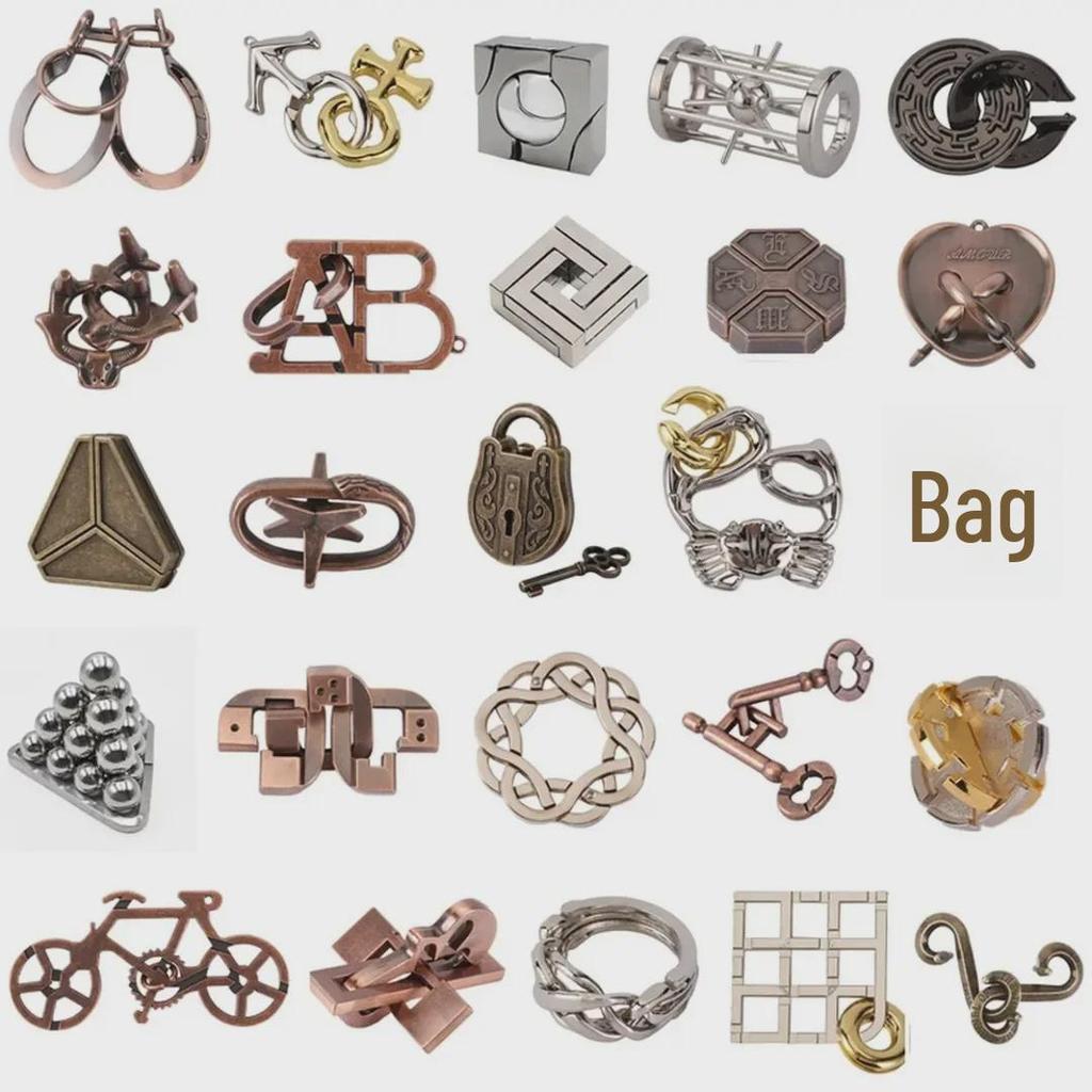 Zinc Alloy Puzzle: Kongming Lock Educational Toy Set with Nine-Link Magic Unlocking Buckle.