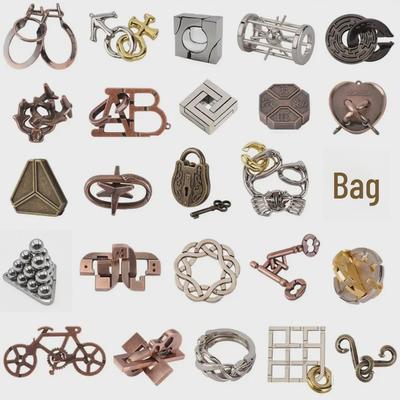 Zinc Alloy Puzzle: Kongming Lock Educational Toy Set with Nine-Link Magic Unlocking Buckle.