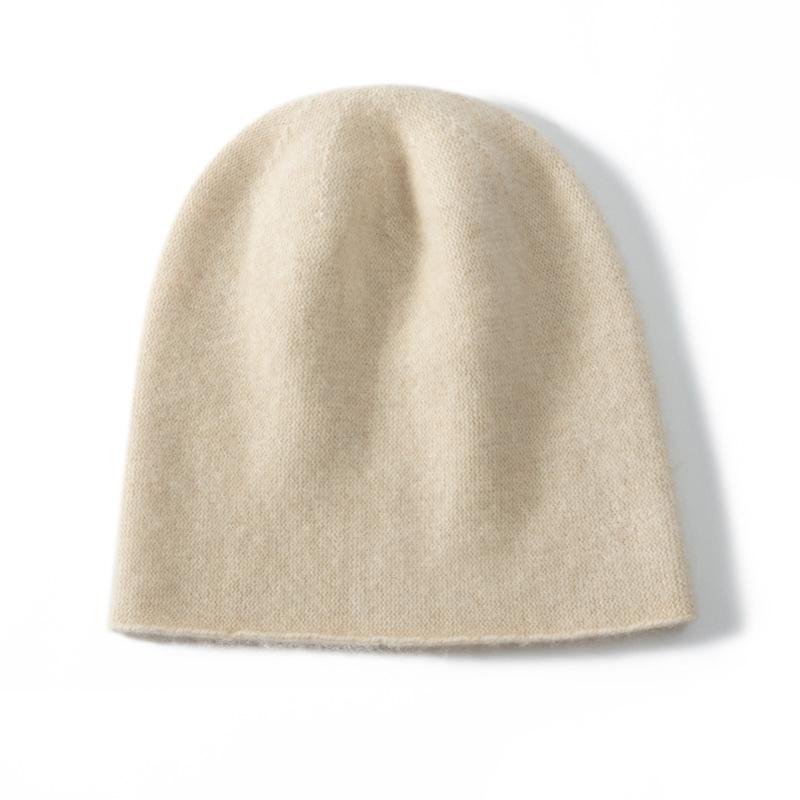 Women's 100% Pure Cashmere Knit Hat - Fashionable, Warm, Versatile, with Ear Protection for Autumn and Winter.