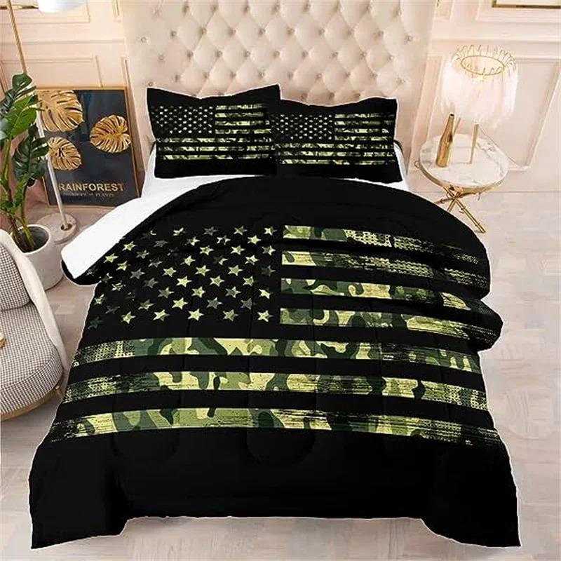 Camouflage Duvet Cover American Patriotic Flag Comforter Polyester Bedding Set Usa Stars Stripes For Boys Kids Teens Adult