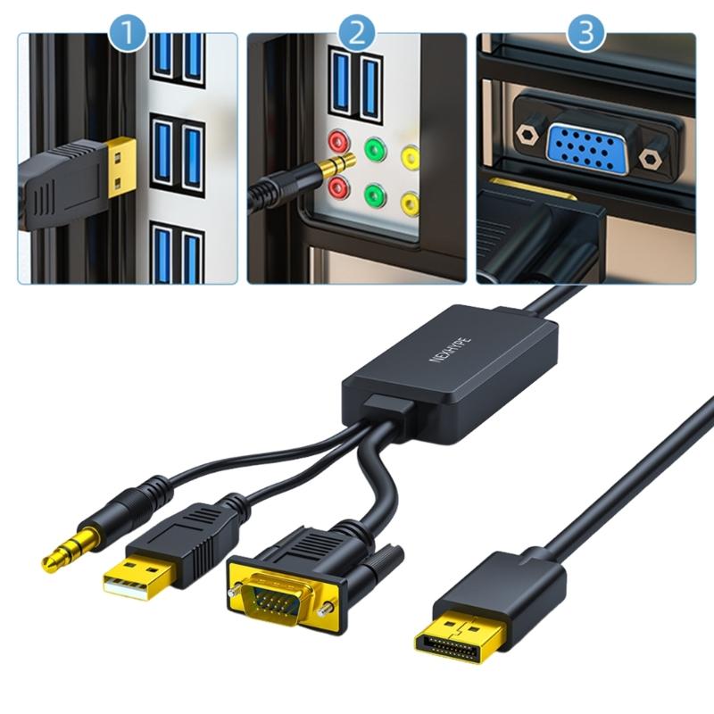 VGA To DP Adapter Cable Support Sound Transmission and 1080P Resolution for PC Laptop To TV Monitor