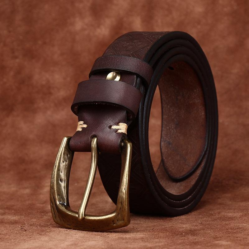 Rare Thickened First Layer Cowhide Belt Men'S Genuine Leather Pin Buckle Personality Niche Trend Casual Laser Engraving Belt Men