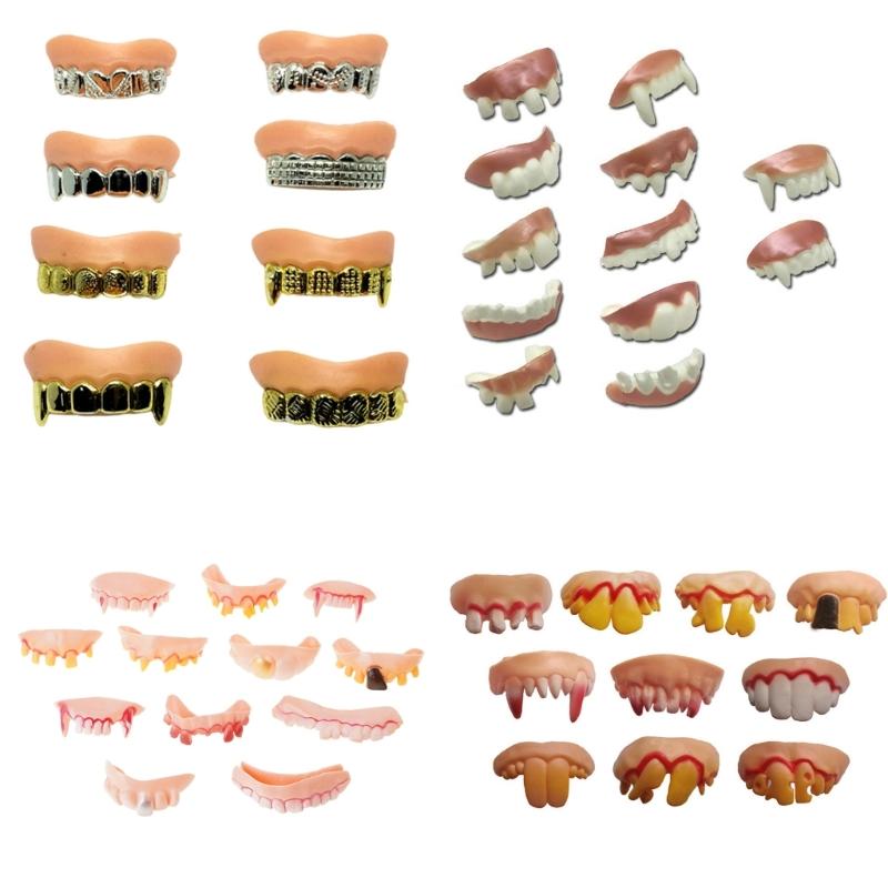 8/10/12Pcs Halloween Teeth  for Cosplay Party, Funny Gag Teeth Halloween Dentures Set for Adult Halloween Masquerade