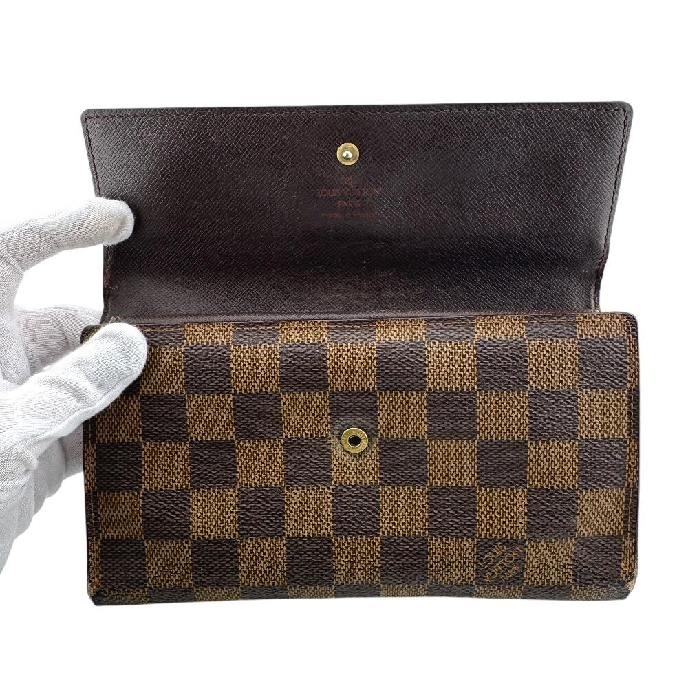 LOUIS VUITTON N61215 Trifold Damier leather Porte Tresor International Purse Brown leather unisex Used