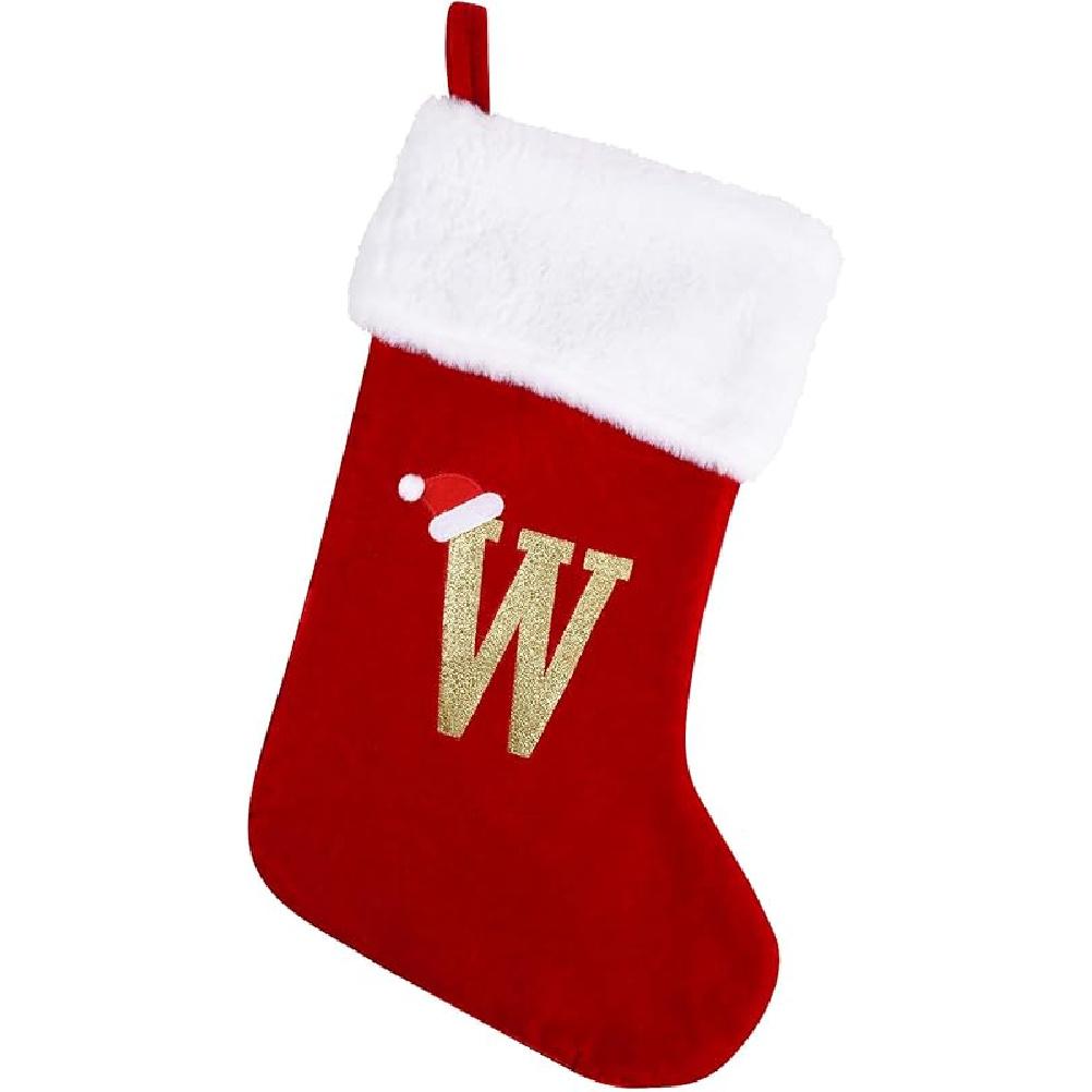 20 Inches Monogram Christmas Stockings with Letters, Large Super Soft Christmas Stockings Red Velvet with White Super Soft Plush Cuff for Christmas