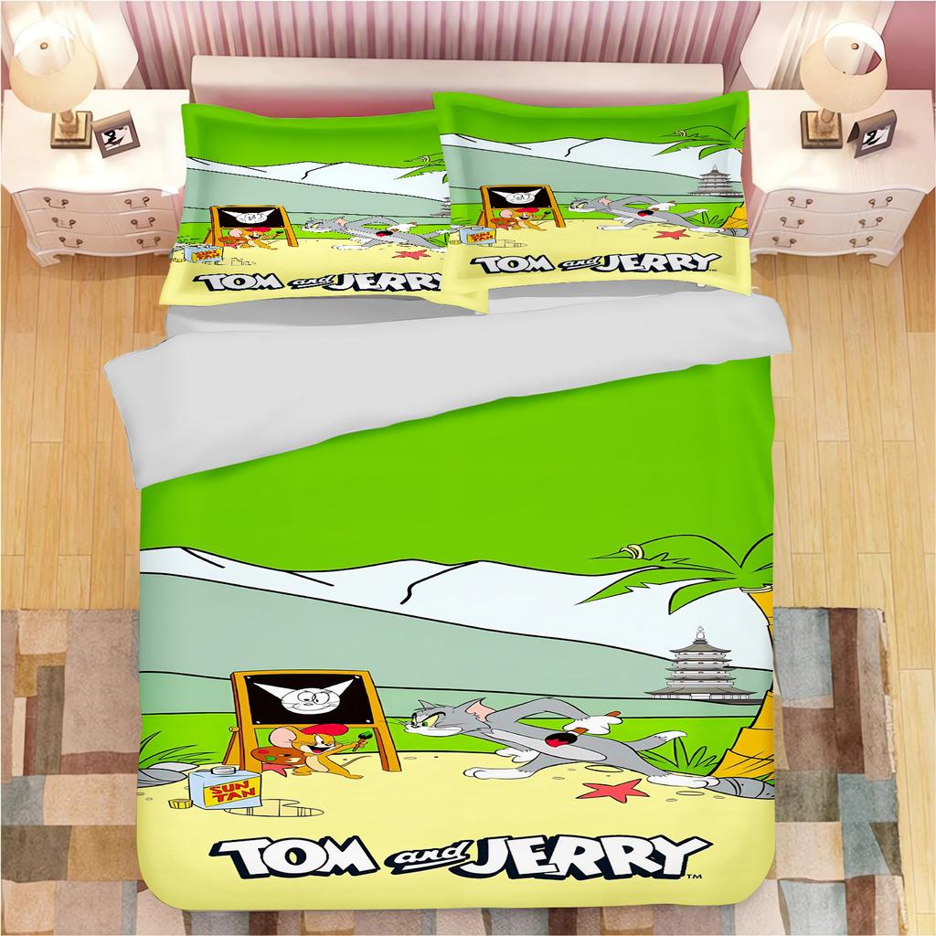 Tom och Jerry Påslakan Set Täcke Sängkläder 3d Barns Sängkläder Set 3-delat 1 Påslakan King Size