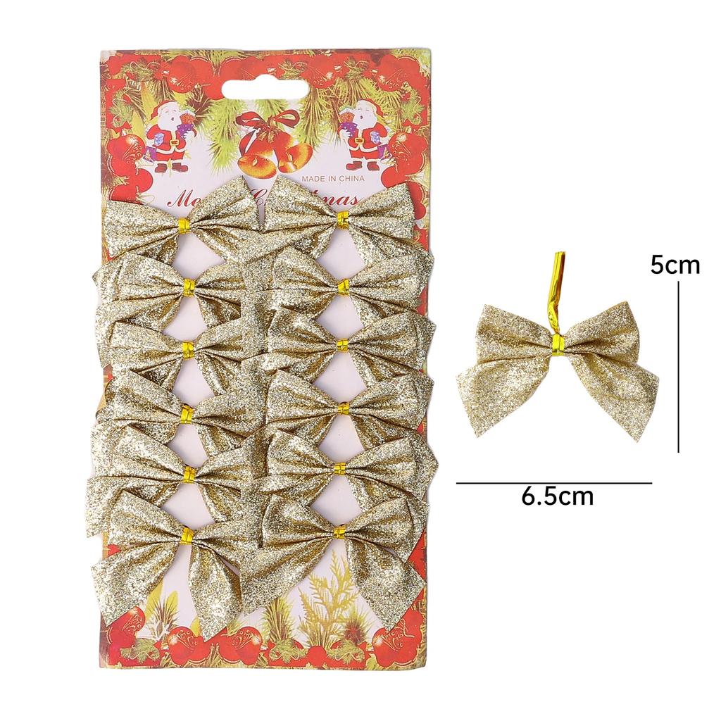 Mini Christmas Bow Glitter Gold Silver Xmas Tree Bowknots Pendants DIY Gifts Wrapping Decors New Year Party Garland Ornaments