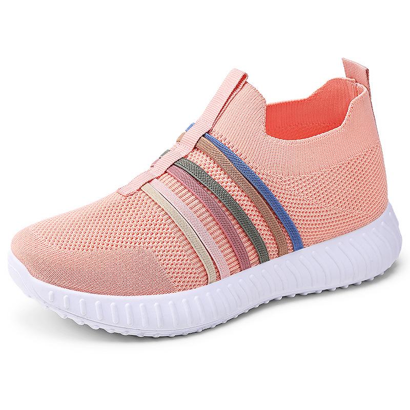 Women's Versatile Plus Size Slip-on Breathable Mesh Flyknit Shoes - Fashionable Spring Style Casual Footwear for Mothers