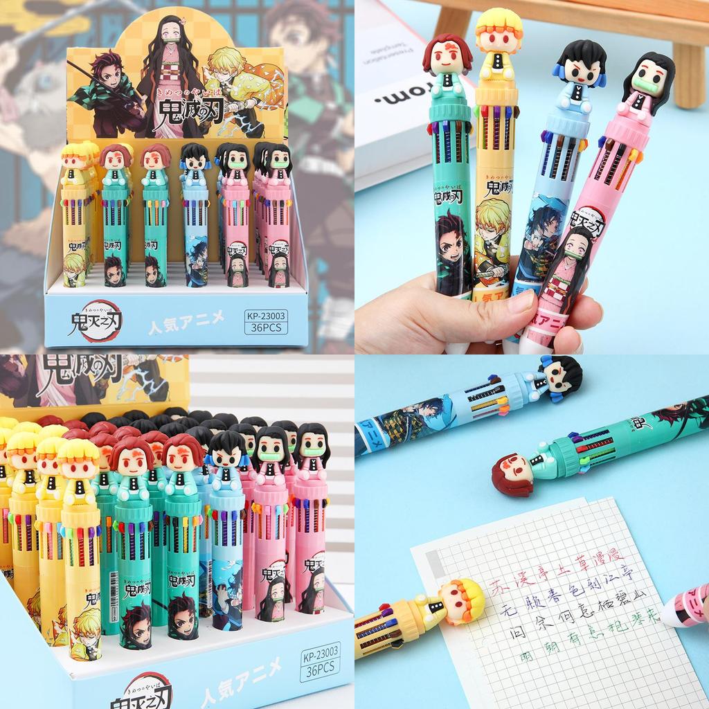 Cartoon Anime 10-color Ballpoint Pen Multi-functional Pressing Pen For Boys Student Special Notebook Pen