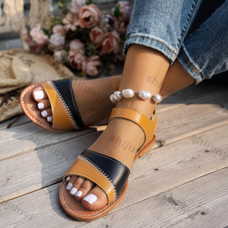 Fashion Large Size Women Shoes 2025 Summer New Peep Toe Comfortable Non Slip Casual Sandals Women's Vintage Roman Style Sewing Sandals