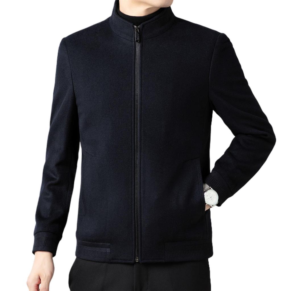 Men's Double-Sided Cashmere Wool Coat, Short Stand Collar, Casual Dad's Jacket for Autumn/Winter.