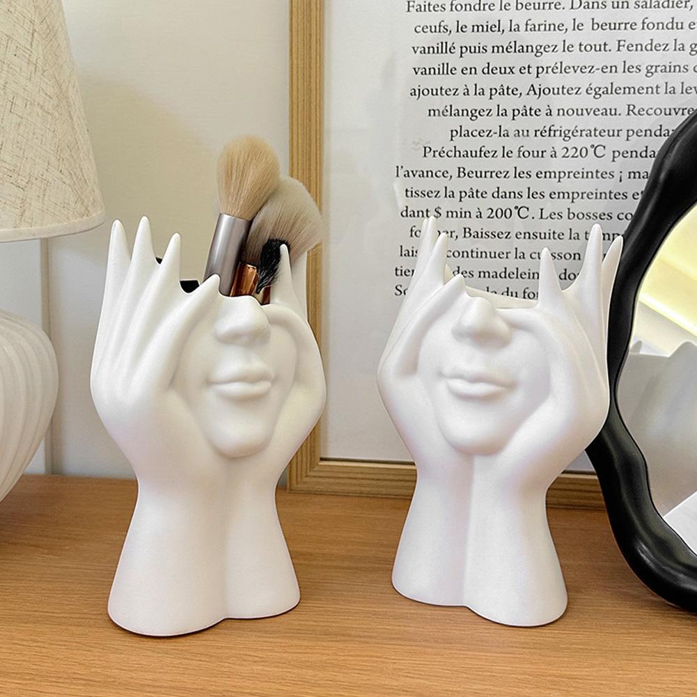 Human Face Art Stationery Storage Pen Holder Multifunctional Makeup Brush Holder Home Office Desktop Organizer Decoration