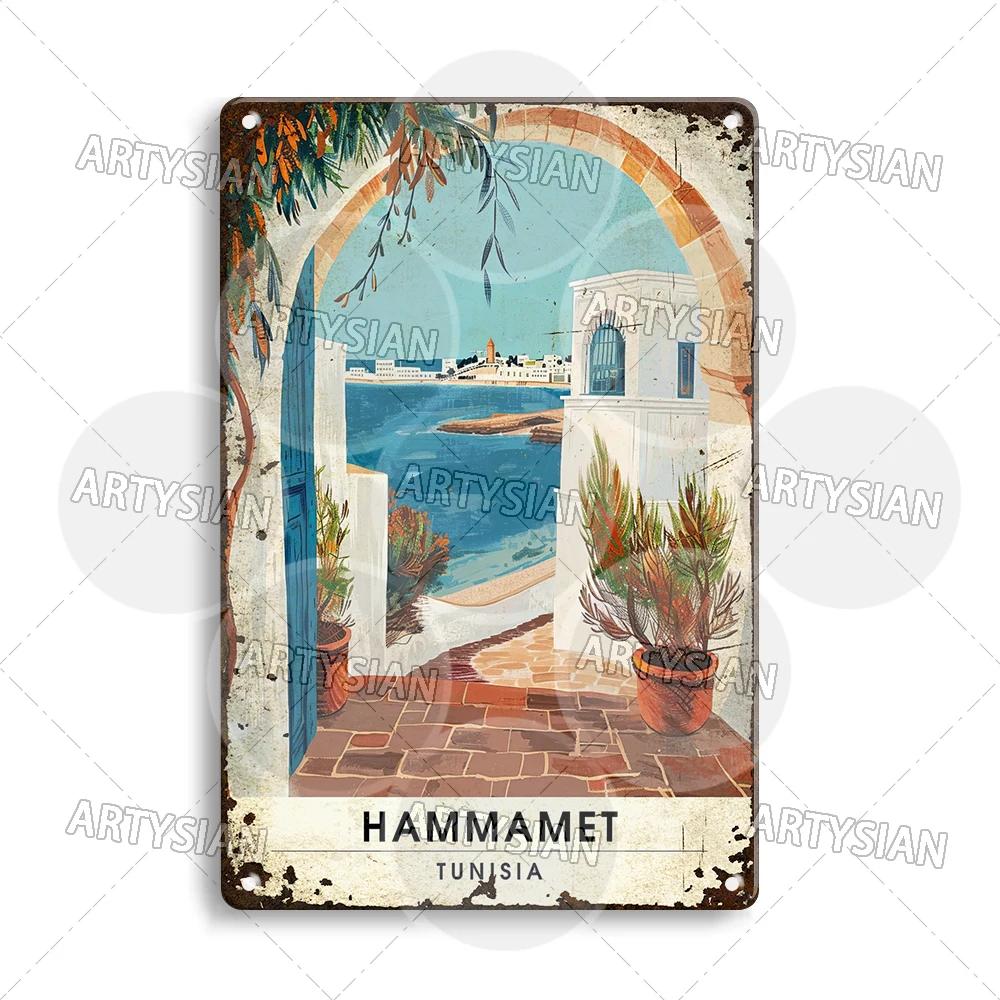 Maghreb Travel Cityscape Metal Sign Tunisia Alger Algeria Chefchaouen Morocco Marrakesh Oran Kabylie Hammamet Tunis Gafsa Plaque