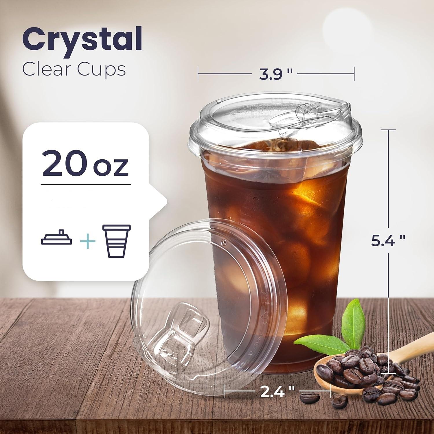 

50/100/200 Clear Disposable Cups 20 or 24 OZ Cups with Sip Lids for Ice Coffee Juice and Party for Single Time Cups PET Durable 50pcs