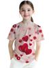 Girls Valentine Heart T-Shirt, Glossy Big Red Hearts & Small Heart Circles Pattern Casual Kids Graphic Top