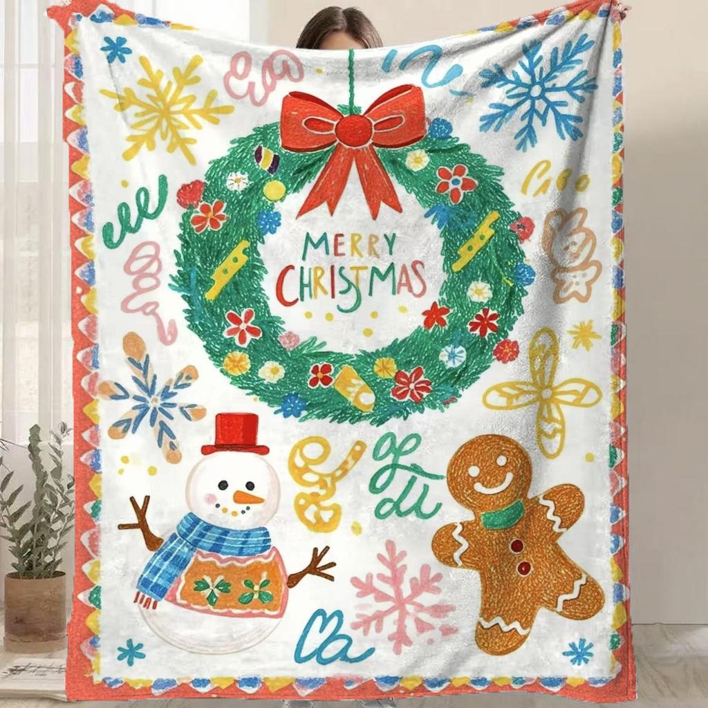 Cartoon Santa Claus Printed Blanket for Sofa Bed Travel Camping Living Room Office Conditioning Blanket for All Seasons Gifts