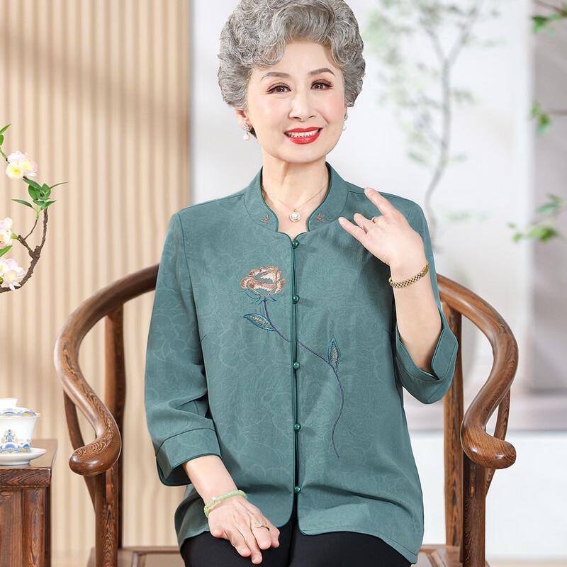 Datang Furen Women s Chinese Style Round Neck Three-Quarter Sleeve Blouse 4XL
