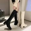 White tall tube square head but high heels knee thick heel  boots small boots season boots women