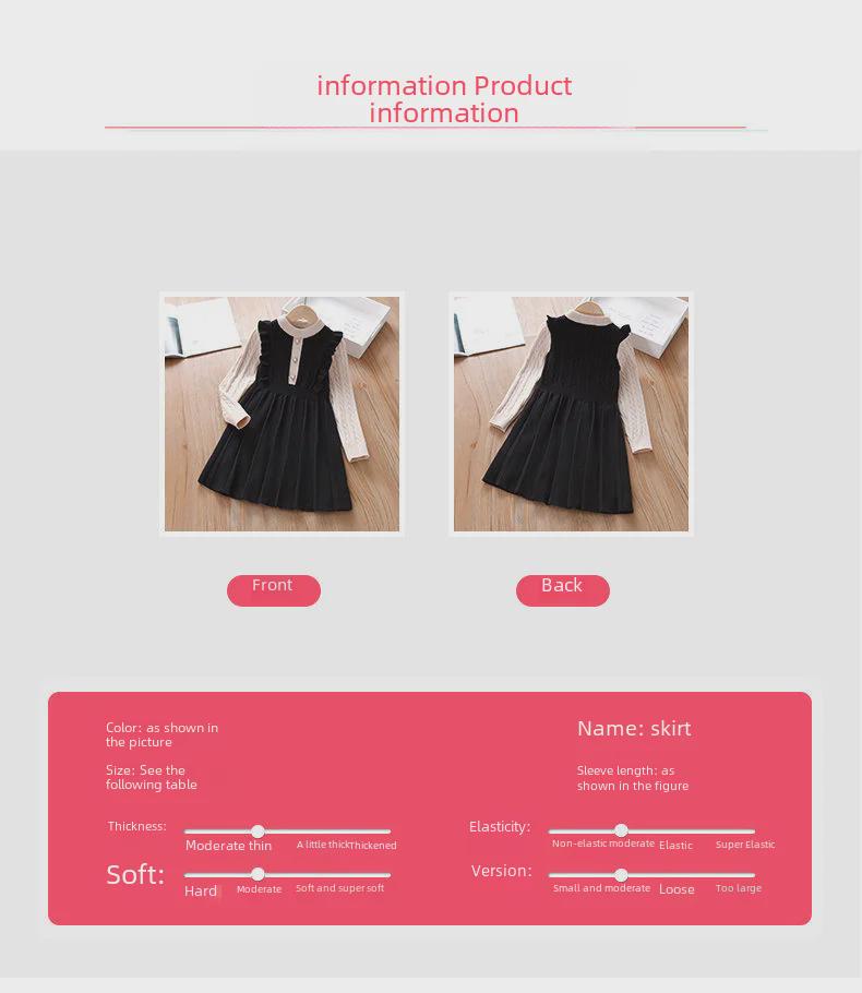 Langärmliges Strick-Pulloverkleid aus Spitze für Mädchen – Herbst/Winter im College-Stil