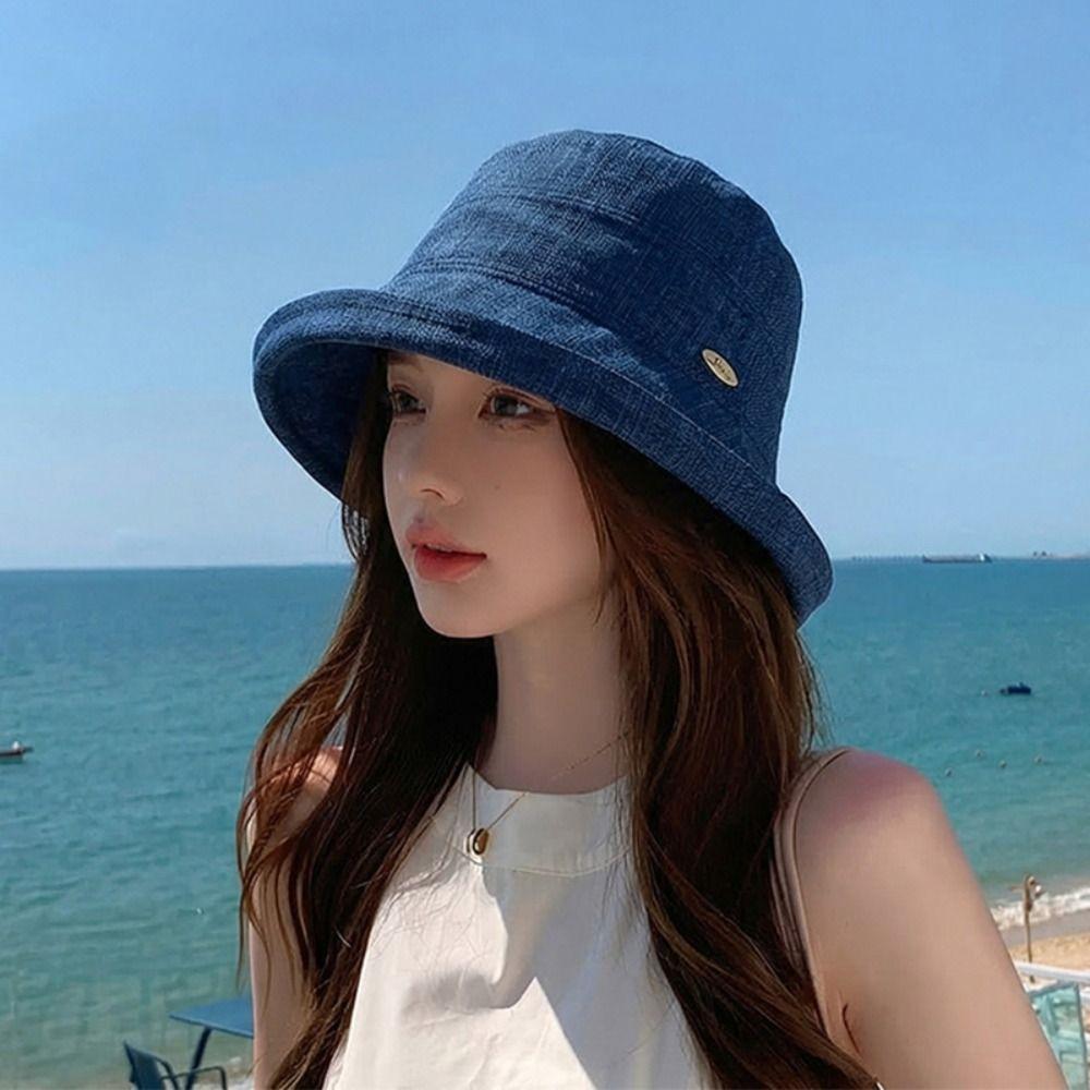 Wide Brim Summer Sun Hat Rolled Edge Basin Hat Portable Women Fisherman Hat  Ladies