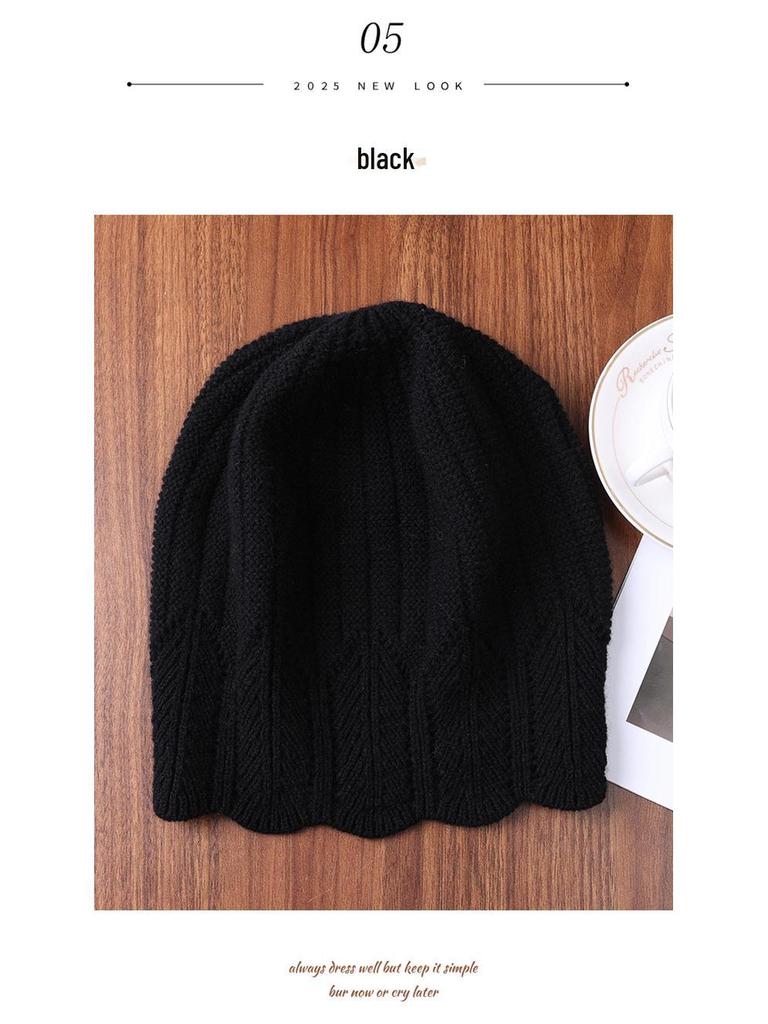 Versatile Pure Wool Knitted Beanie - French Openwork Design, Warm Ear and Head Protection