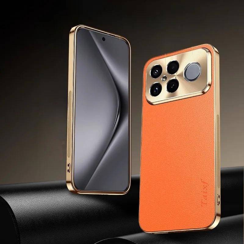 For F8Ultra Leather Plating Lens Protection Cover For POCO F8 Ultra Texture Lichee Pattern Anti-Fall Case For POCO F8Pro Shell