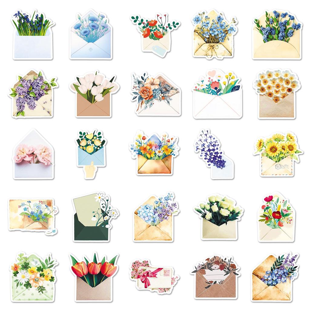 50pcs Retro Flower Bouquet & Plant Stickers for INS Style Journals, Phone Cases & Decor.