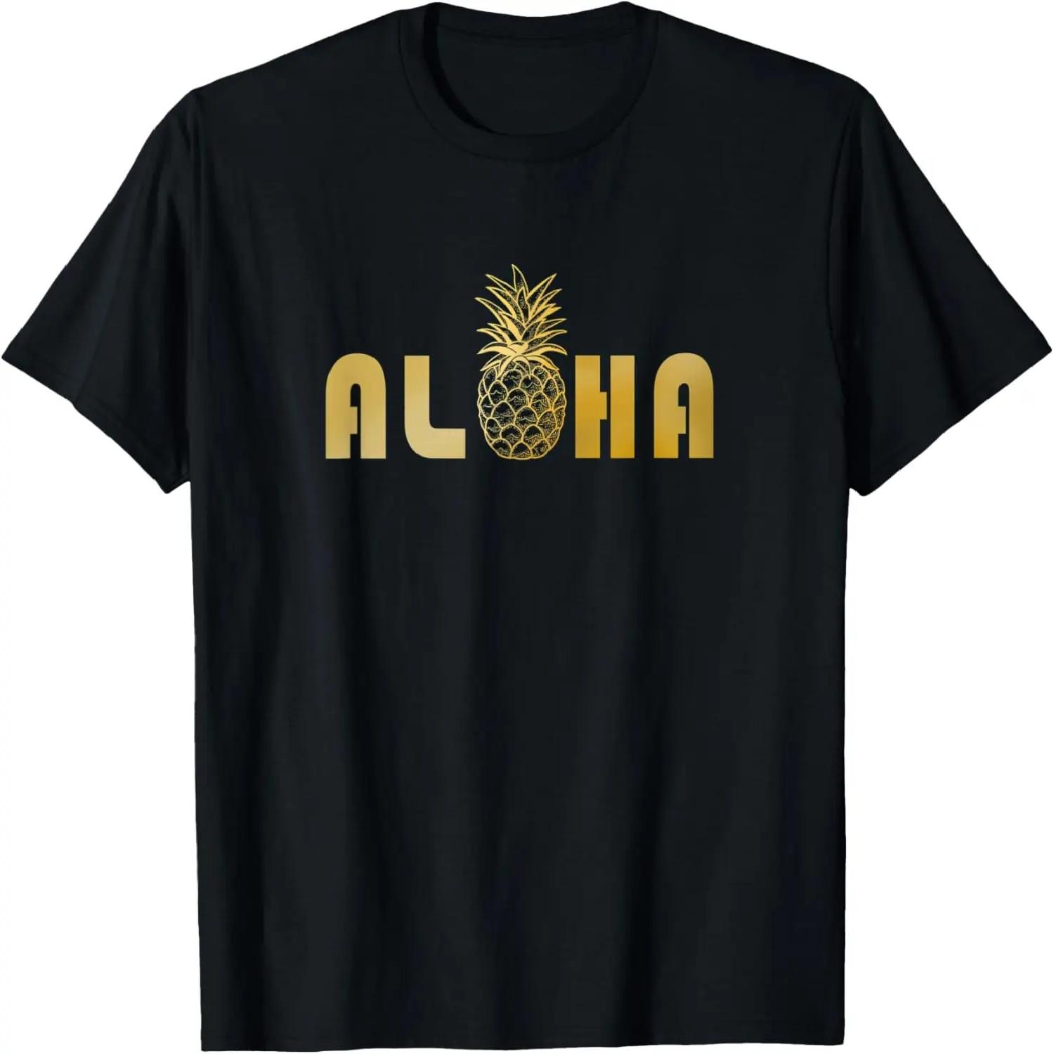 

Gold Aloha Pineapple T Shirt - Golden Hawaiian Greeting T-Shirt XXXXXL чорний
