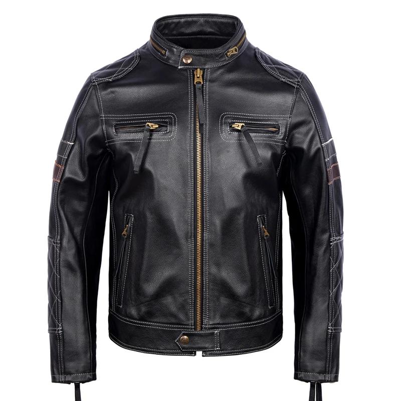 Rider Clothing Natural Cow Leather Jacket Men Motor Biker Coat Mens Motorcycle Jackets with Protector Poackets S