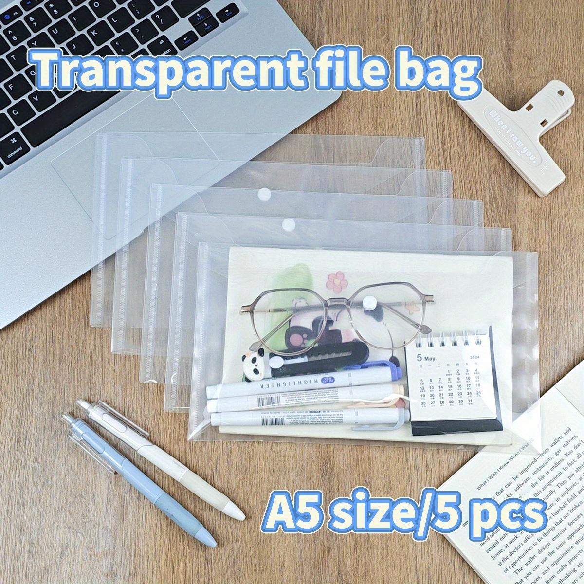 

5/10pcs A5 Transparent File Folders - Snap Closure Waterproof Plastic Document Organizer for Home Office Travel,Paper Storage