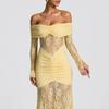 European and American Autumn Temperament Perspective Lace Long Fashion Sexy Sleeveless Backless Slim Fit Dress