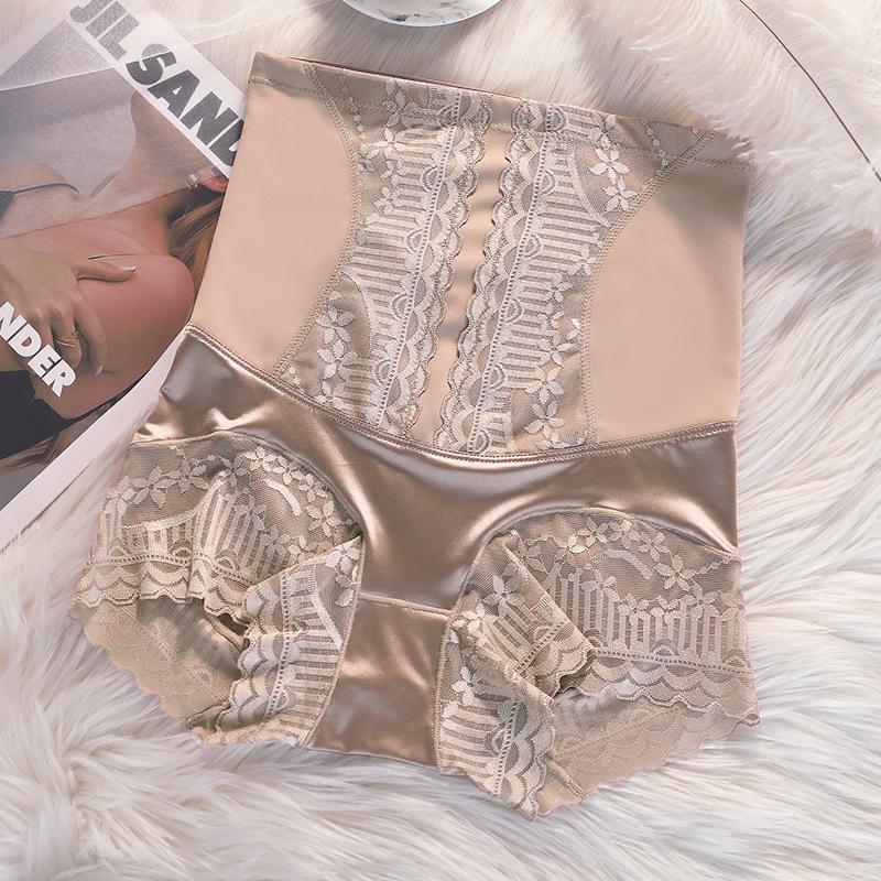 Ice Silk High Waist Seamless Belly Contracting and Hip Lifting Underwear Women's Cotton Postpartum Belly Trimming Small Belly St