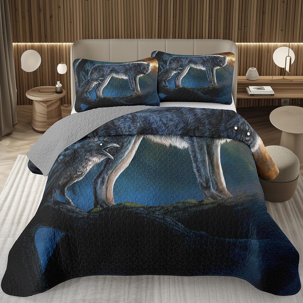 Wolf Bedspreads For Boys Teens Men Wild Safari Animal Coverlet Twin King Reversible Grey Bedding Set Wildlife Quilted Bedspread