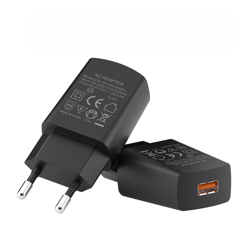 

Special European, American, British and British Charging Head GS/CE Certified Charger Is Suitable for Small Household Appliances Euro 5V1A-Black