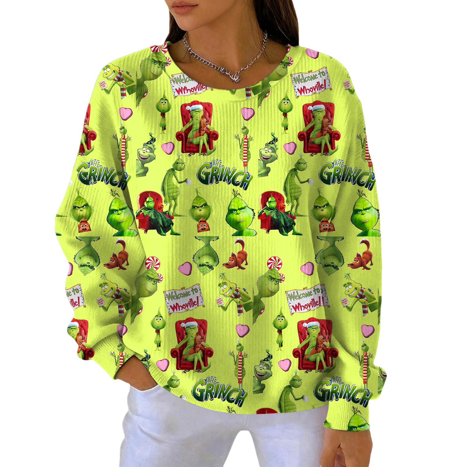 

Женский модный повседневный пуловер с градиентным рождественским принтом, спортивный топ с длинным рукавом XL жёлтый