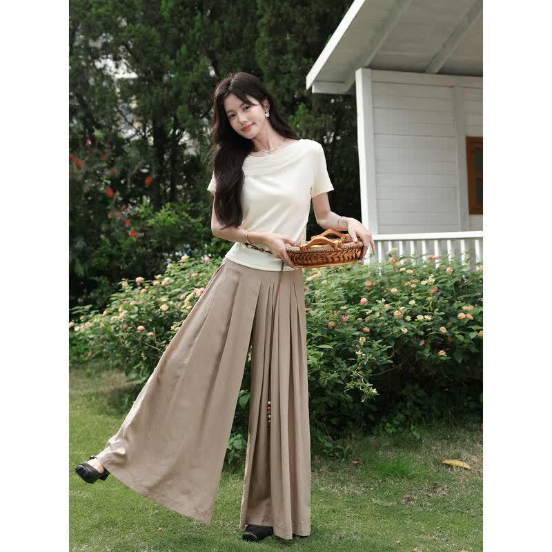 Women's High-Waist Pleated Khaki Casual Pants