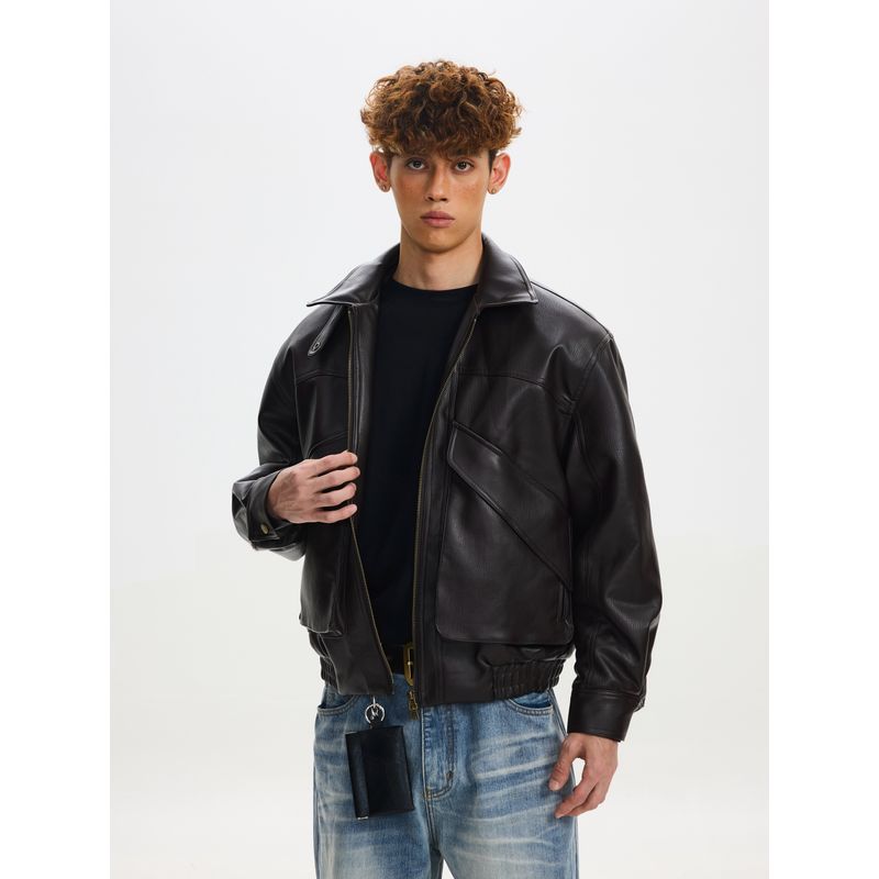 Cabbage Coke American Retro Motorcycle Winter Leather Jacket Cotton Coat for Men and Women Trendy High-End Cool Stand Collar Pu Leather Jacket